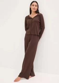 Pyjama aus Rippe mit Knopfleiste