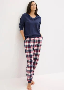 Pyjama mit Rippshirt und Knopfleiste