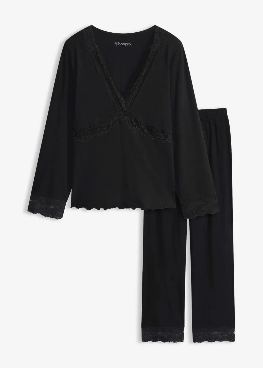 Pyjama mit Spitzenbesatz