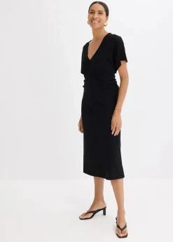 Rippkleid aus Jersey mit seitlicher Raffung