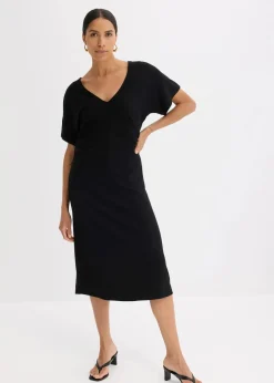 Rippkleid aus Jersey mit seitlicher Raffung