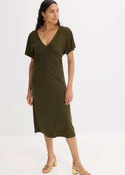 Rippkleid aus Jersey mit seitlicher Raffung