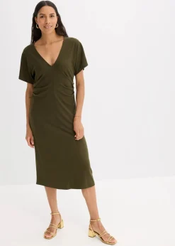 Rippkleid aus Jersey mit seitlicher Raffung