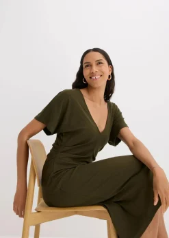 Rippkleid aus Jersey mit seitlicher Raffung