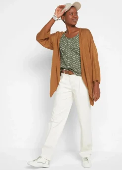 Ripp-Shirt mit Blumendruck, Halbarm