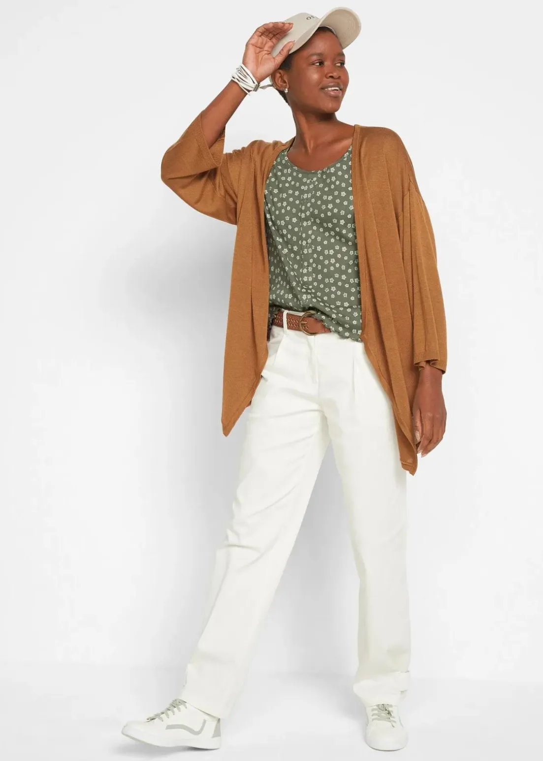 Ripp-Shirt mit Blumendruck, Halbarm