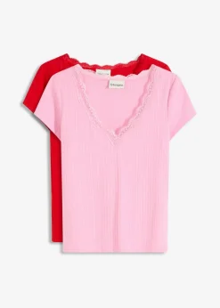 Rippshirt mit Spitzendetail (2er Pack)