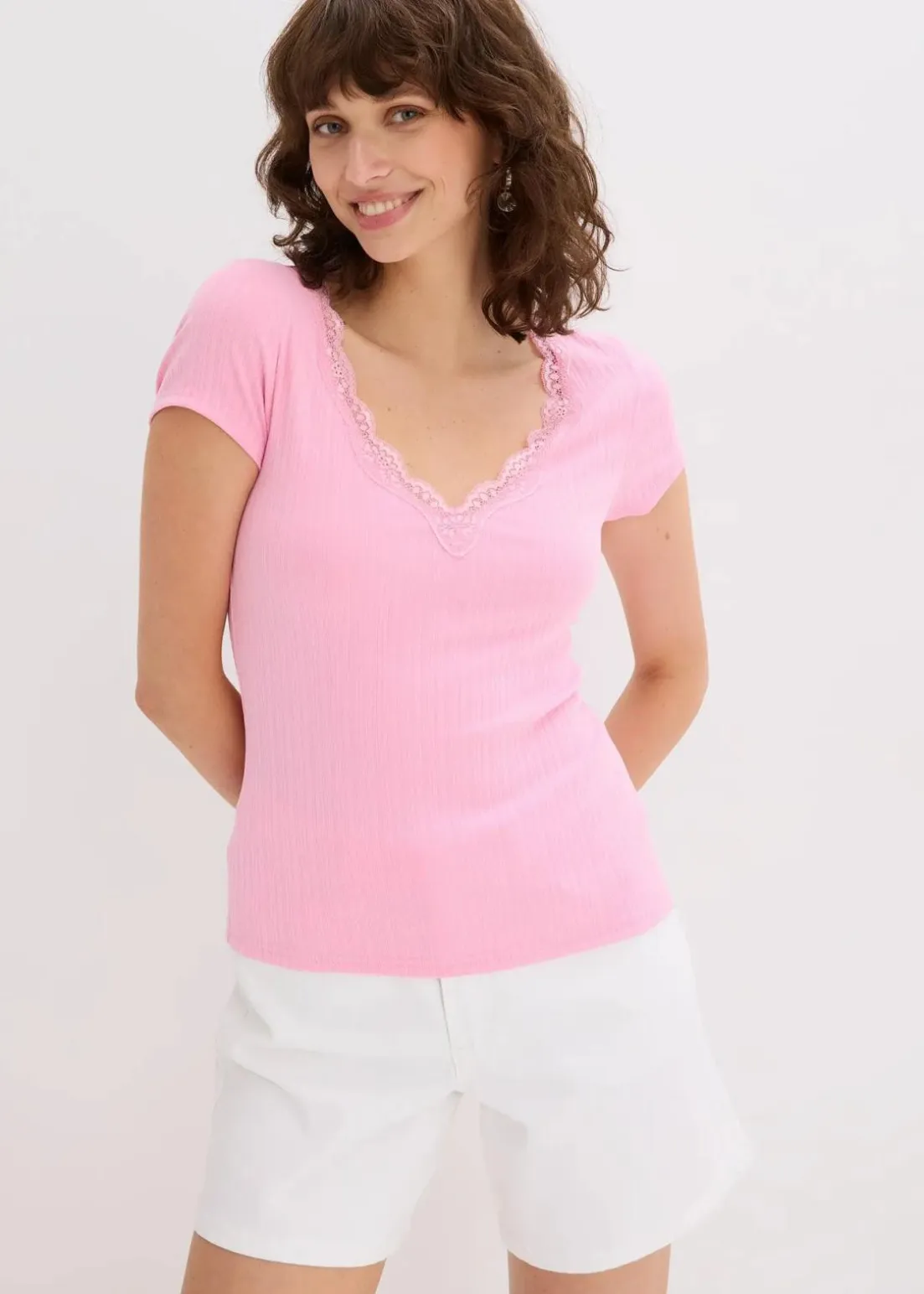 Rippshirt mit Spitzendetail (2er Pack)