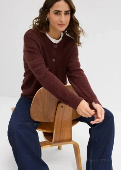 Rippstrickjacke, Rundhals