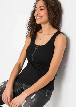 Ripp-Top mit Reißverschluss