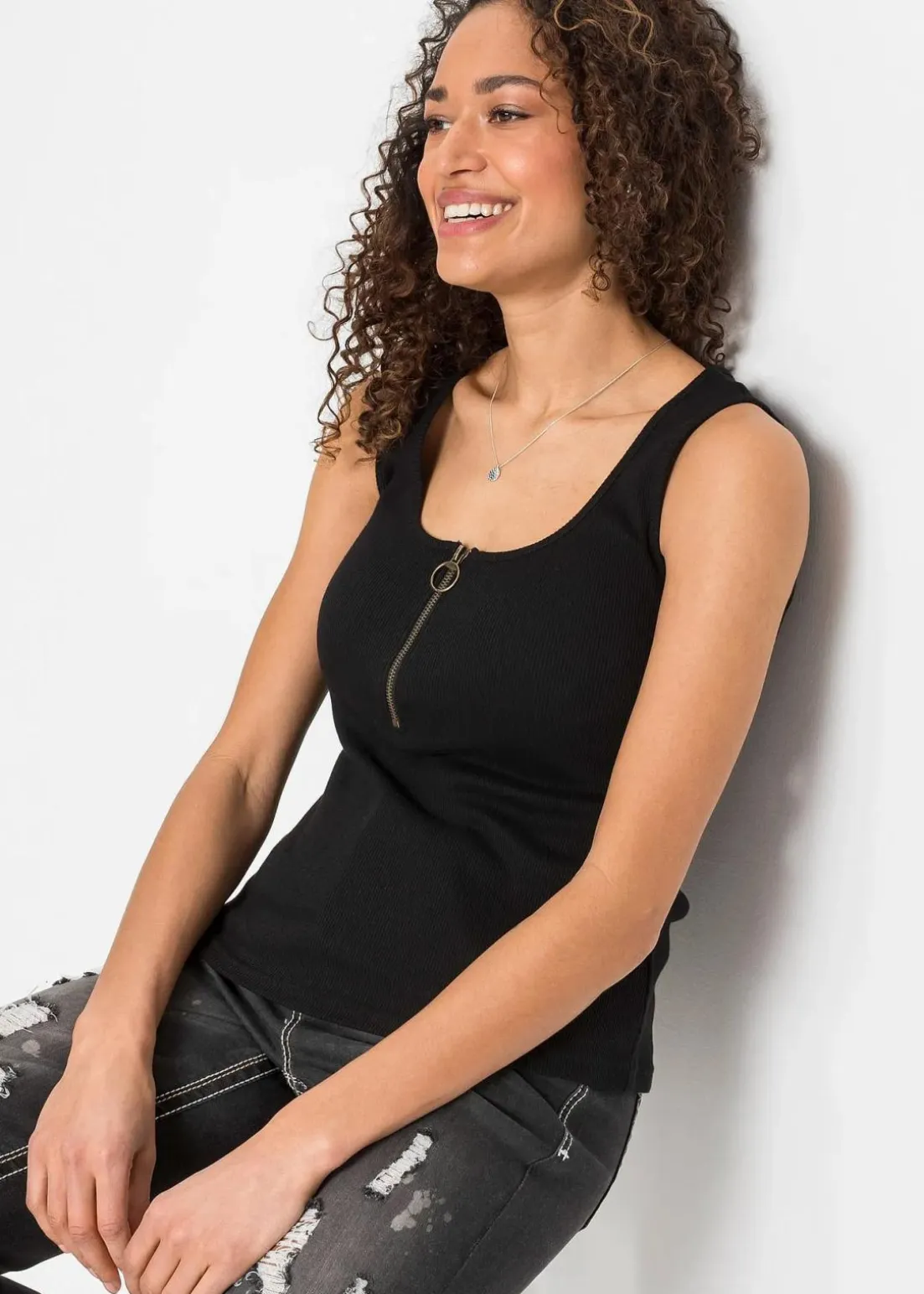 Ripp-Top mit Reißverschluss