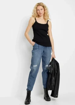 Ripp-Top mit Spitzenborte