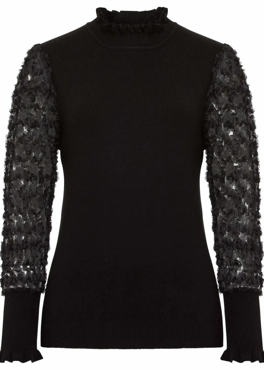 Rollkragenpullover mit dekorativen Chiffonärmeln