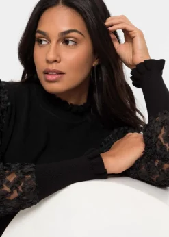 Rollkragenpullover mit dekorativen Chiffonärmeln