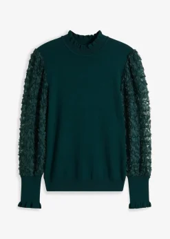 Rollkragenpullover mit dekorativen Chiffonärmeln
