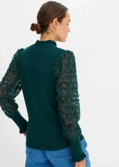 Rollkragenpullover mit dekorativen Chiffonärmeln