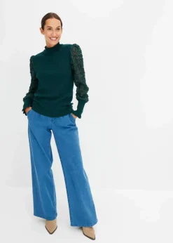 Rollkragenpullover mit dekorativen Chiffonärmeln