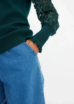 Rollkragenpullover mit dekorativen Chiffonärmeln