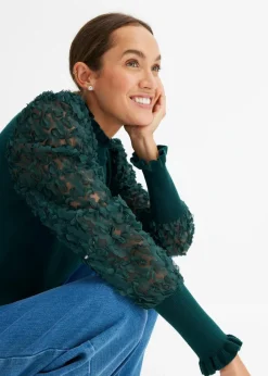 Rollkragenpullover mit dekorativen Chiffonärmeln