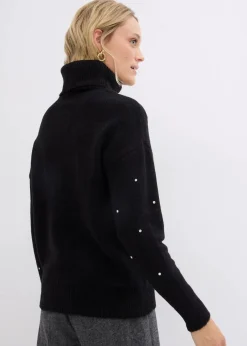 Rollkragenpullover mit Strasssteinen