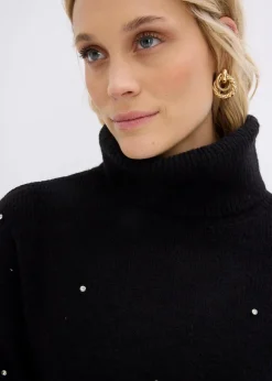 Rollkragenpullover mit Strasssteinen