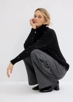 Rollkragenpullover mit Strasssteinen