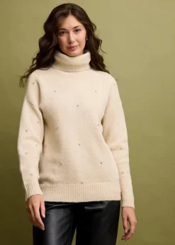 Rollkragenpullover mit Strasssteinen