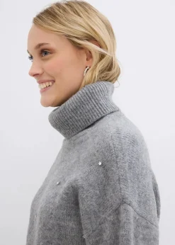 Rollkragenpullover mit Strasssteinen