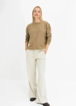 Rundhalspullover mit überschnittener Schulter