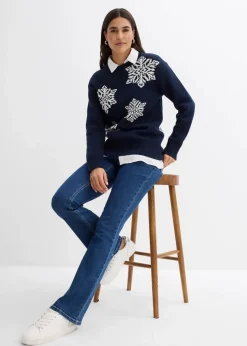 Rundhalspullover mit Schneeflocken