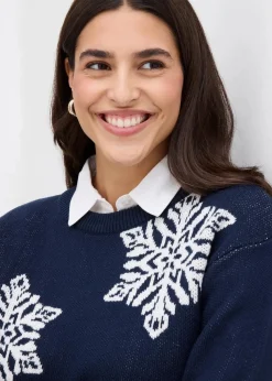 Rundhalspullover mit Schneeflocken