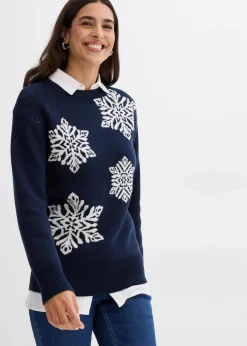 Rundhalspullover mit Schneeflocken