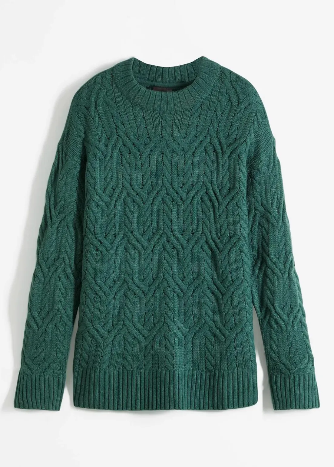 Rundhals-Pullover mit Zopfmuster