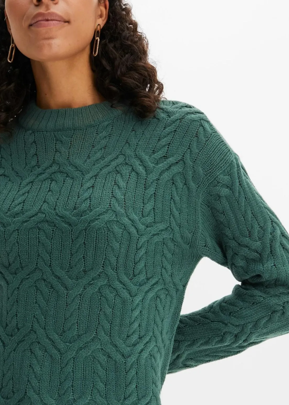 Rundhals-Pullover mit Zopfmuster
