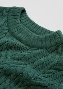 Rundhals-Pullover mit Zopfmuster