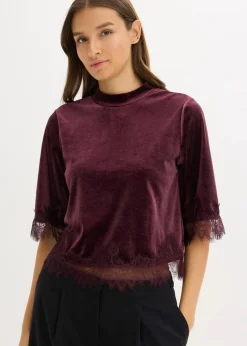 Samtshirt mit Spitze