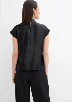 Satin Blusentop mit halbhohem Kragen