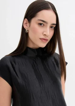 Satin Blusentop mit halbhohem Kragen