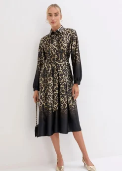 Satin-Hemdblusenkleid