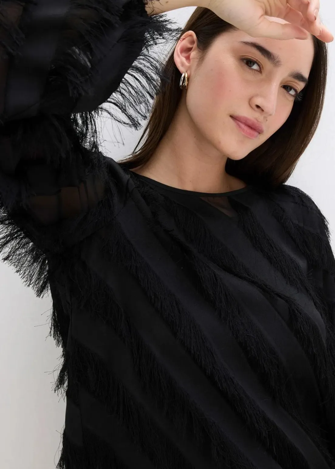Schlupfbluse mit Fransen-Details
