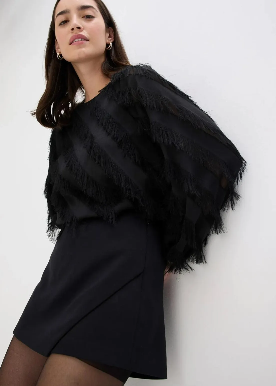 Schlupfbluse mit Fransen-Details