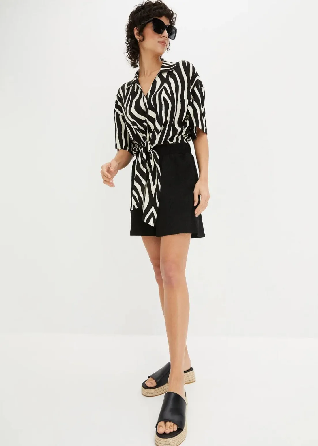 Schlupf-Shorts mit hohem Bund aus Strukturjersey