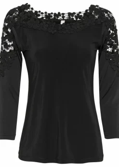 Shirt mit Häkeleinsatz und 3/4 Arm