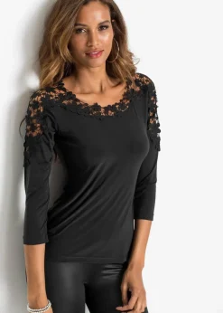 Shirt mit Häkeleinsatz und 3/4 Arm