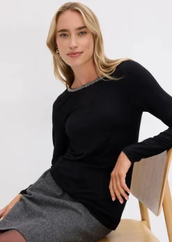 Shirt mit Mesheinsatz und Glitzersteinchen