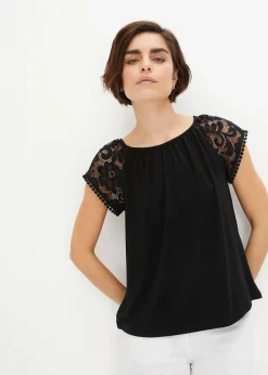 Shirt mit Spitzenärmeln