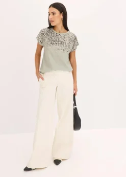 Shirt mit Webeinsatz und Glitzersteinchen