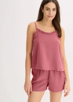 Shorty aus softem Musselin mit Spaghettiträger