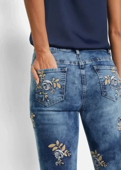 Slim-Fit-Jeans mit floraler Stickerei