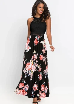 Sommer-Maxikleid mit Blumen-Print und Spitze